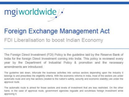 MGI Member firm Kamdai Desai & Patel produce paper on India's Foreign Exchange Management Act