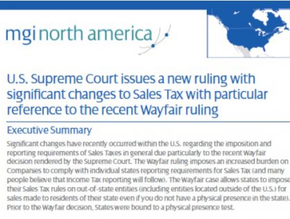 New York-based MGI Worldwide member firm Hoberman & Lesser CPA's, LLP, publishes white paper on Significant Sales Tax Changes due to the South Dakota v. Wayfair decision