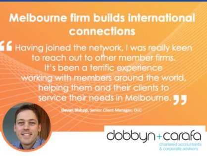 Senior Client Manager Devan Bishop at Dobbyn+Carafa, Melbourne looks to build connections in Singapore, Indonesia and UK